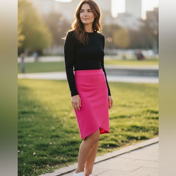 The Vintage Shop Dresses & Skirts - EUC The Vintage Shop Women’s Pink Pencil Skirt Elastic Waist Asymmetrical - S